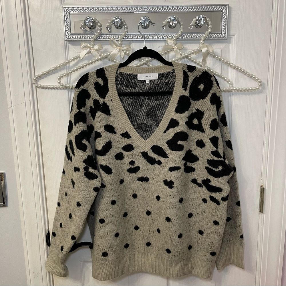 Leopard Print V-Neck Sweater John + Jenn